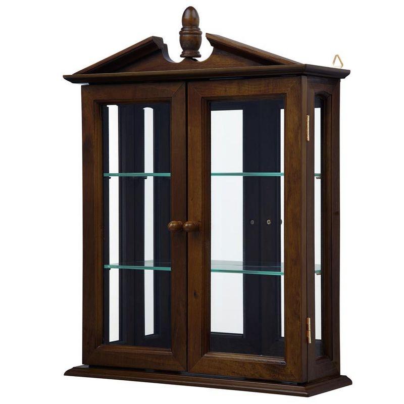 Amesbury Manor Walnut Hardwood Wall Curio Cabinet with Glass Shelves