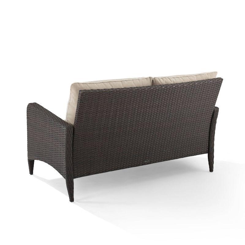 Beige Wicker Outdoor Loveseat with Steel Frame