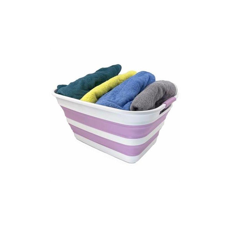 SAMMART 27L (7.1 Gallons) Collapsible Plastic Laundry Basket with Dual Grip Handle, White/Pale Purple/White