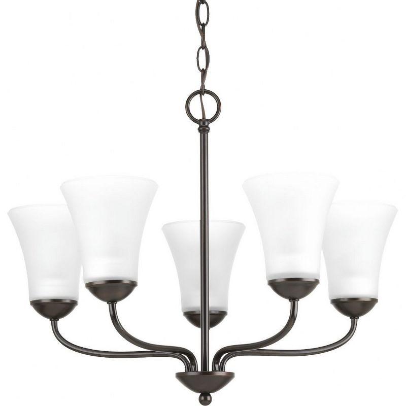 Antique Bronze 5-Light Chandelier with Etched Glass Shades