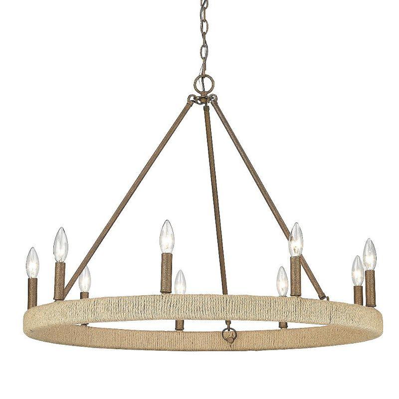 Burnished Chestnut 9-Light Bronze Candle Chandelier with Hemp Wrap