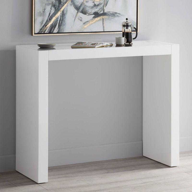 Studio 55D Jessa Modern Minimalist Gloss White Rectangular Bar Table 60" x 18" for Living Room Kitchen Bedroom Bedside Entryway House Office Bathroom