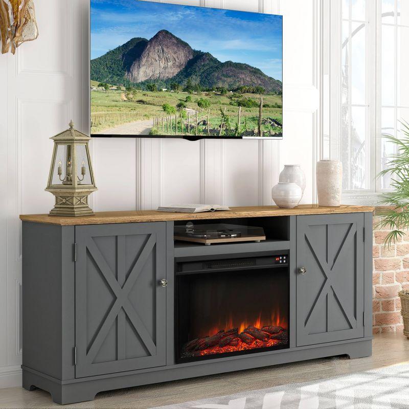 Farmhouse Wooden with Electric Fireplace Gray - Festivo: Entertainment Center, Holds TV Stand for TVs up to 75"