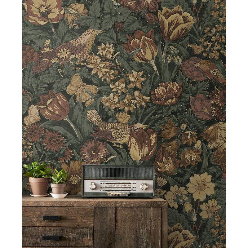 NextWall Bird Floral Peel and Stick Wallpaper: Vintage Botanical Design, Self-Adhesive Vinyl, Repositionable, Washable, 30.75 Sq Ft Coverage