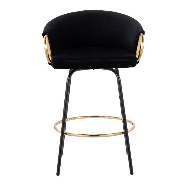 Set of 2 Claire Upholstered Counter Height Barstools Black/Gold Accents - LumiSource: Velvet, Swivel, Steel Legs