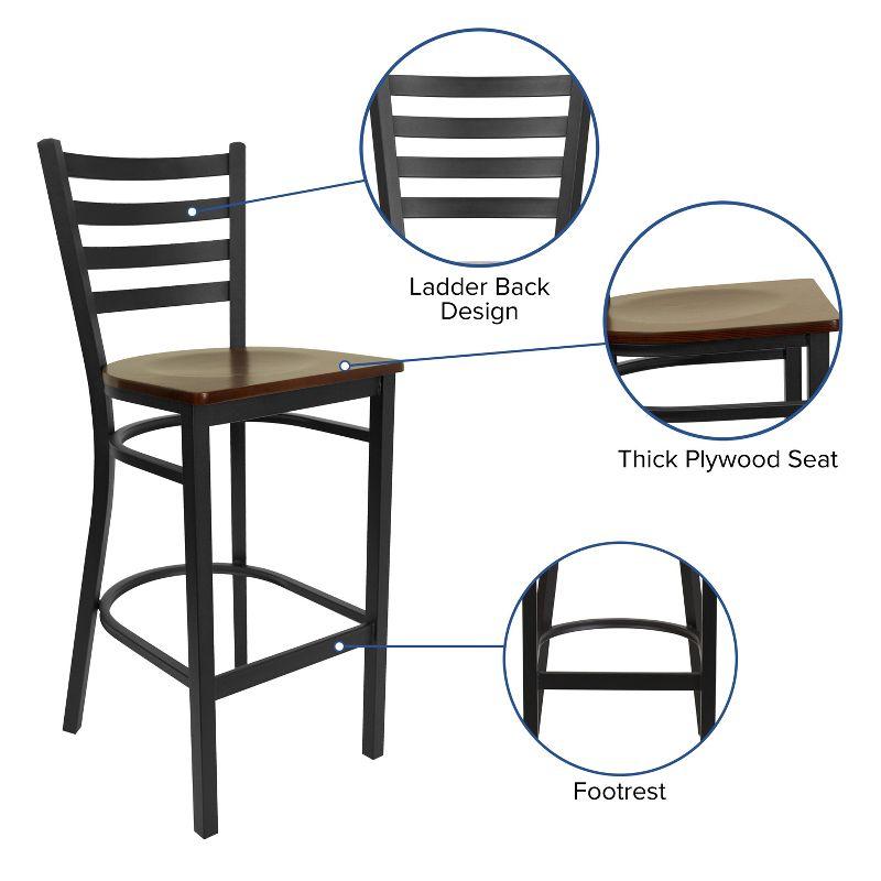 Flash Furniture HERCULES Series Black Ladder Back Metal Restaurant Barstool - Mahogany Wood Seat