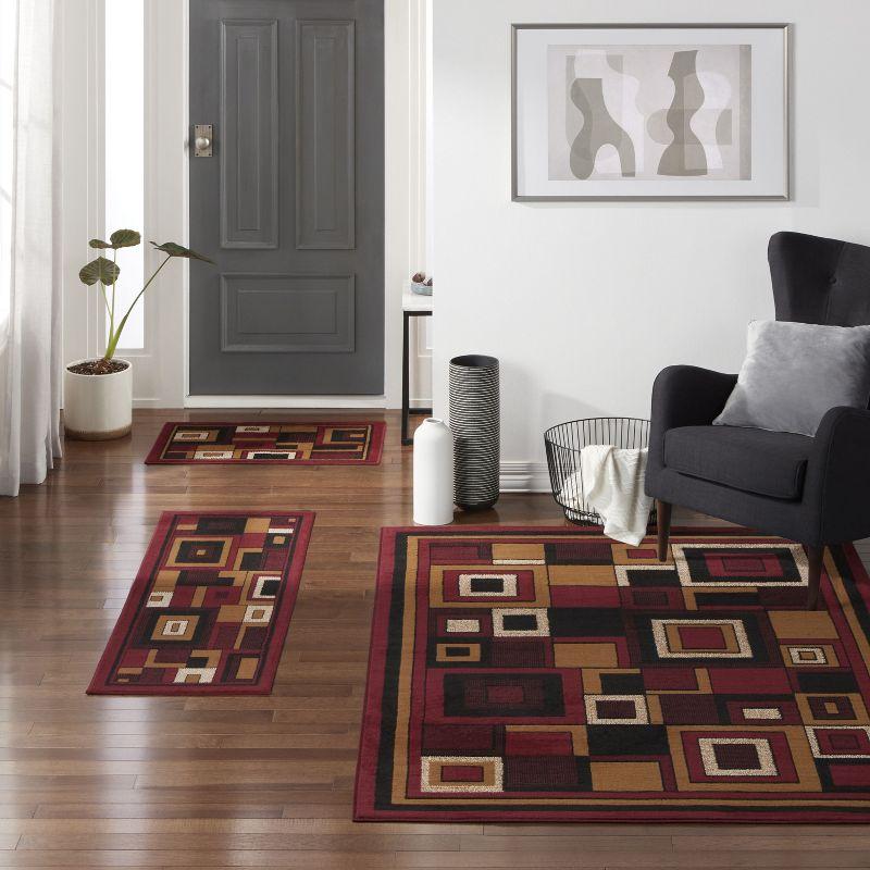 Ariana Red and Brown Geometric 3-Piece Area Rug Set