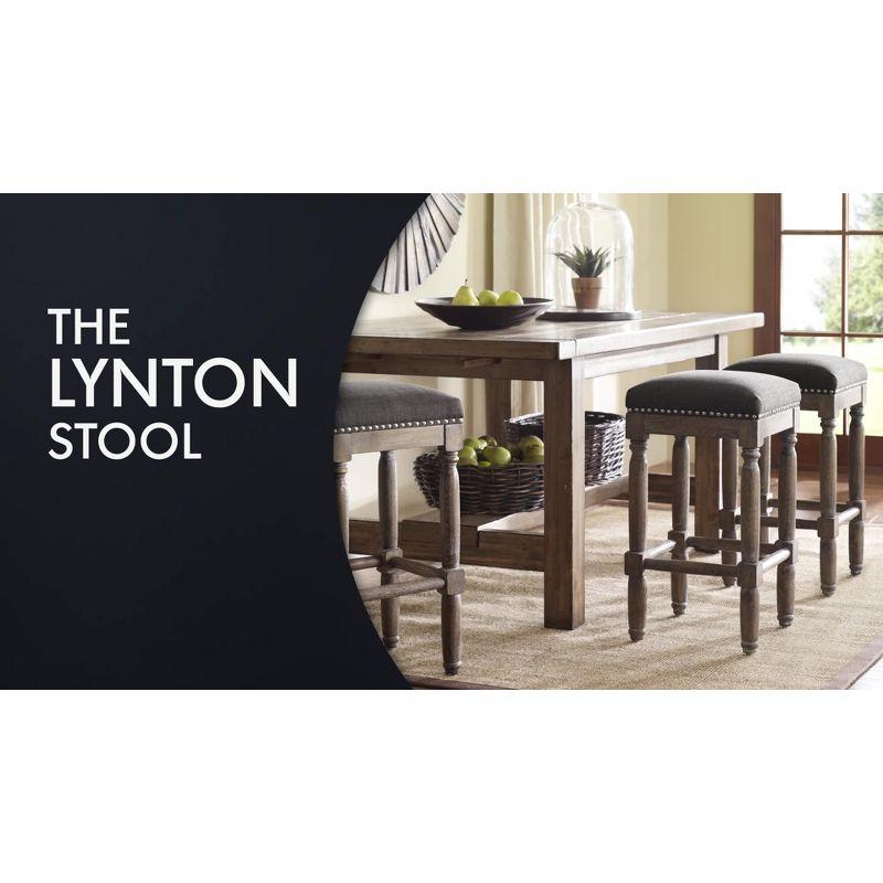 Set of 2 26" Wells Counter Height Barstools Linen: Madison Park, Bronze Plated, Nailhead Trim, Wood Legs