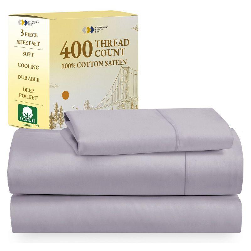 Lavender Gray Twin Cotton Sateen Sheet Set