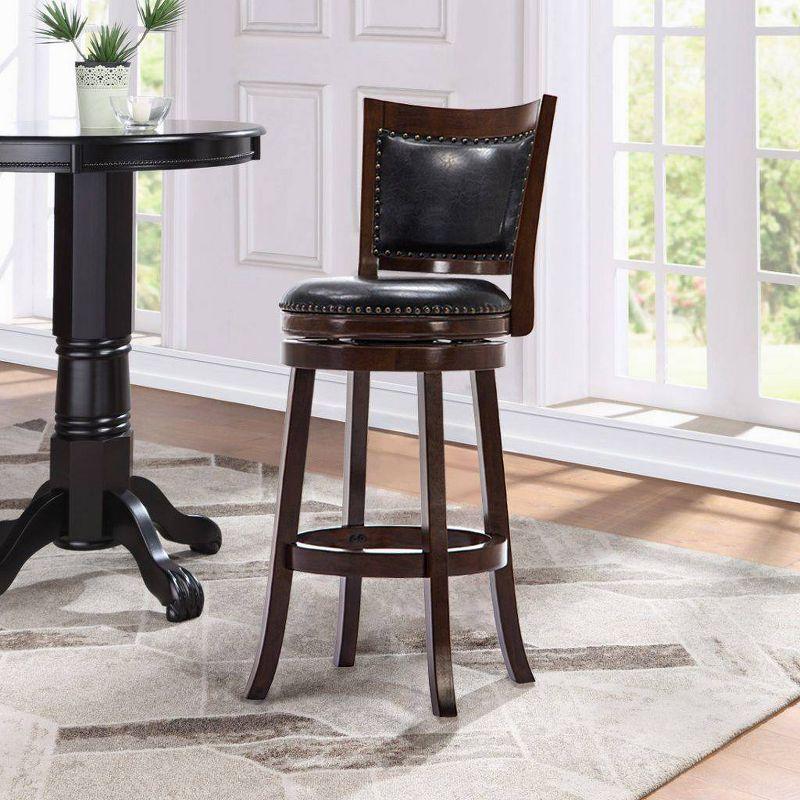 Cappuccino Wood and Leather Swivel Barstool with Nailhead Trim