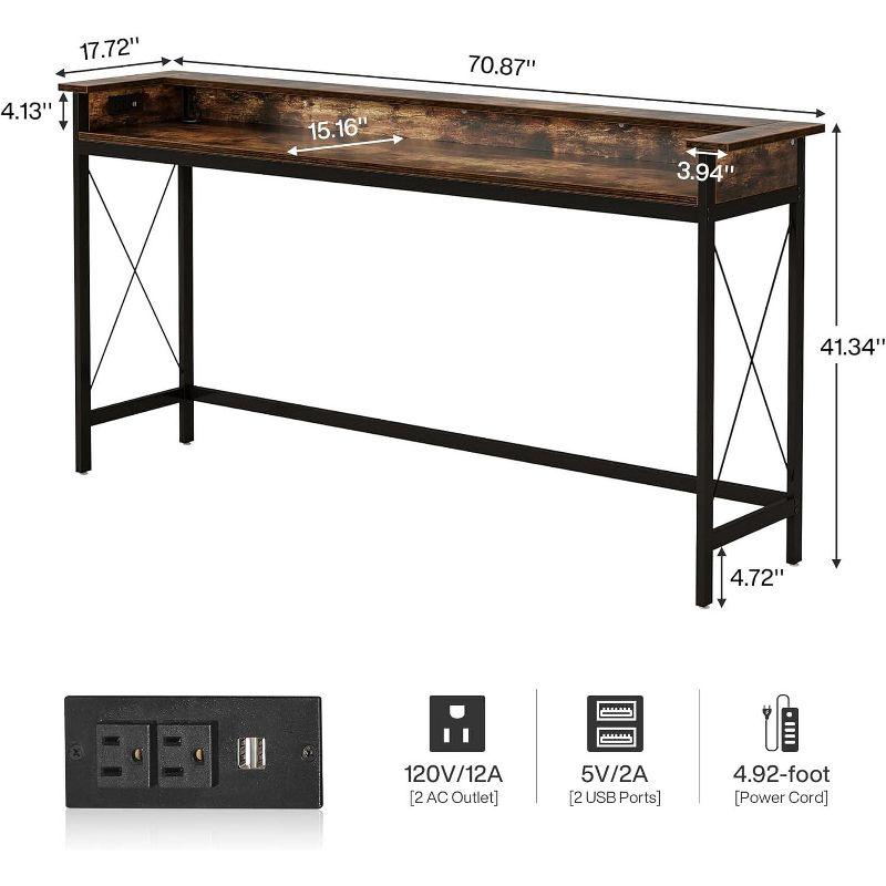Tribesigns Sofa Table with Outlets and USB Ports, 70.9 inch Console Table, Industrial Entryway Hallway Accent Table for Living Room,Brown & Black