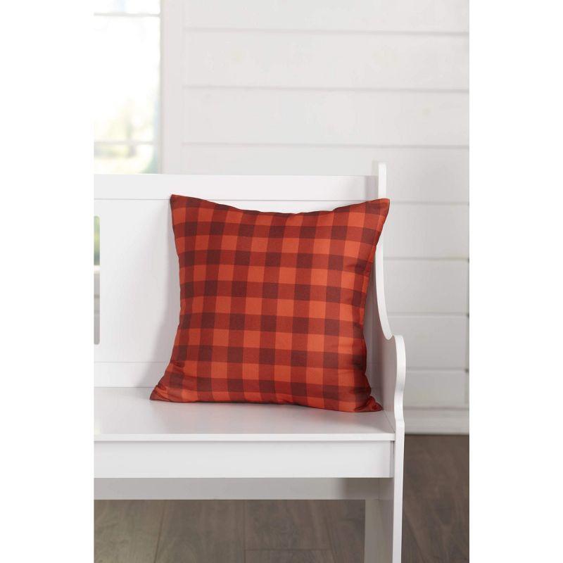 18" Orange Plaid Polyester Throw Pillow