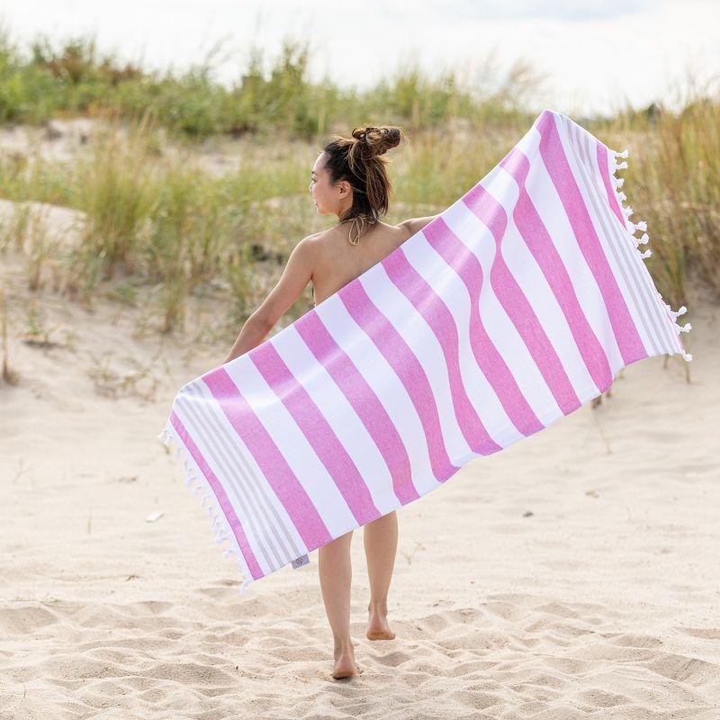 Oversized Pink and White Striped Cotton Beach Towel with Tassels