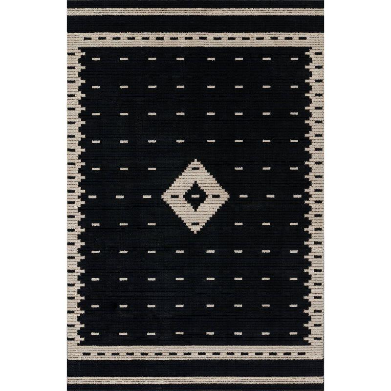 Noho Black and Ivory Rectangular Synthetic Area Rug