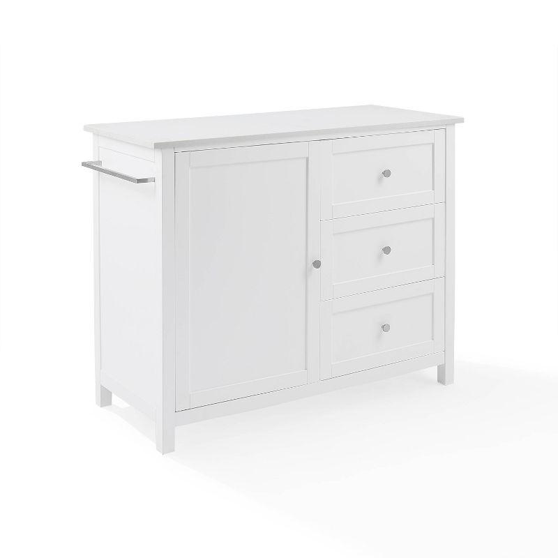 Crosley Soren Stone Top Kitchen Island/Cart White: Rolling Cart with Storage, 2 Shelves, 3 Drawers, Traditional Style