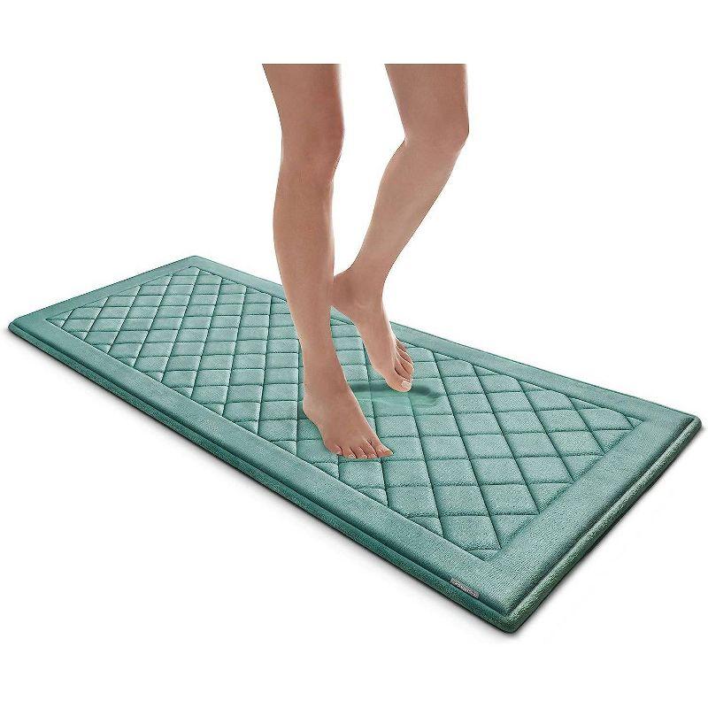 Aqua Diamond Embroidered Memory Foam Bath Mat Runner