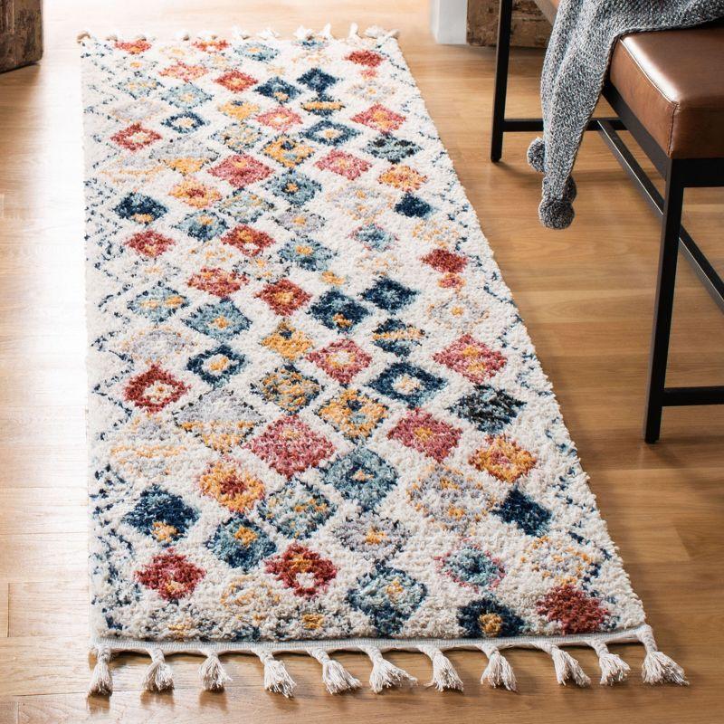 Ivory Diamond Hand-Knotted Boho-Chic Wool Blend Area Rug