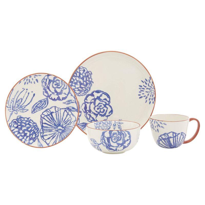 Blue and White Floral Ceramic 16-Piece Dinnerware Set