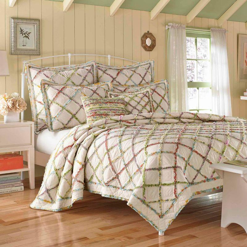 White Fringe Sham (Standard) - Laura Ashley: Cotton Diamond Pattern, Machine Washable, No Fill Pillow Cover