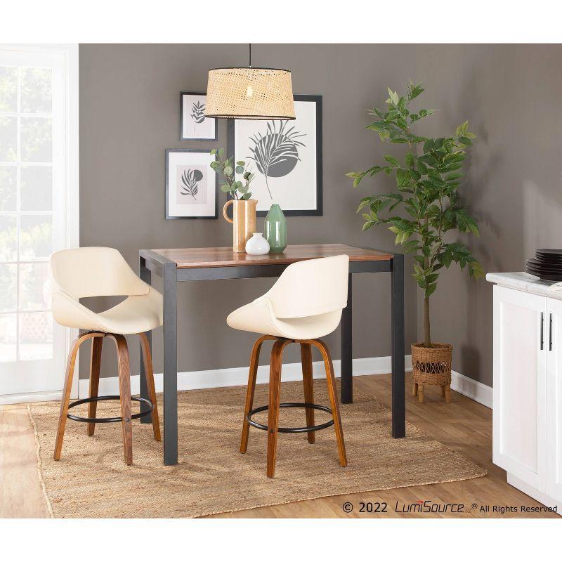 Set of 2 Fabrico PU Leather/Steel/Wood Counter Height Barstools Walnut/Cream/Black - LumiSource: Swivel, Flared Legs, Upholstered