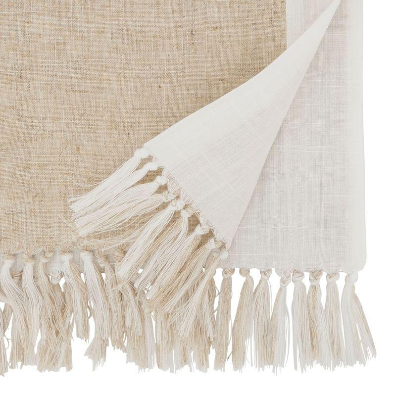 Natural Two-Tone Polyester Table Runner with Tassels