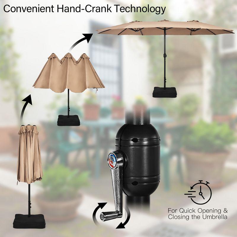 Costway 15FT Double-Sided Twin Patio Umbrella Outdoor Market W/ Crank & Base Coffee
