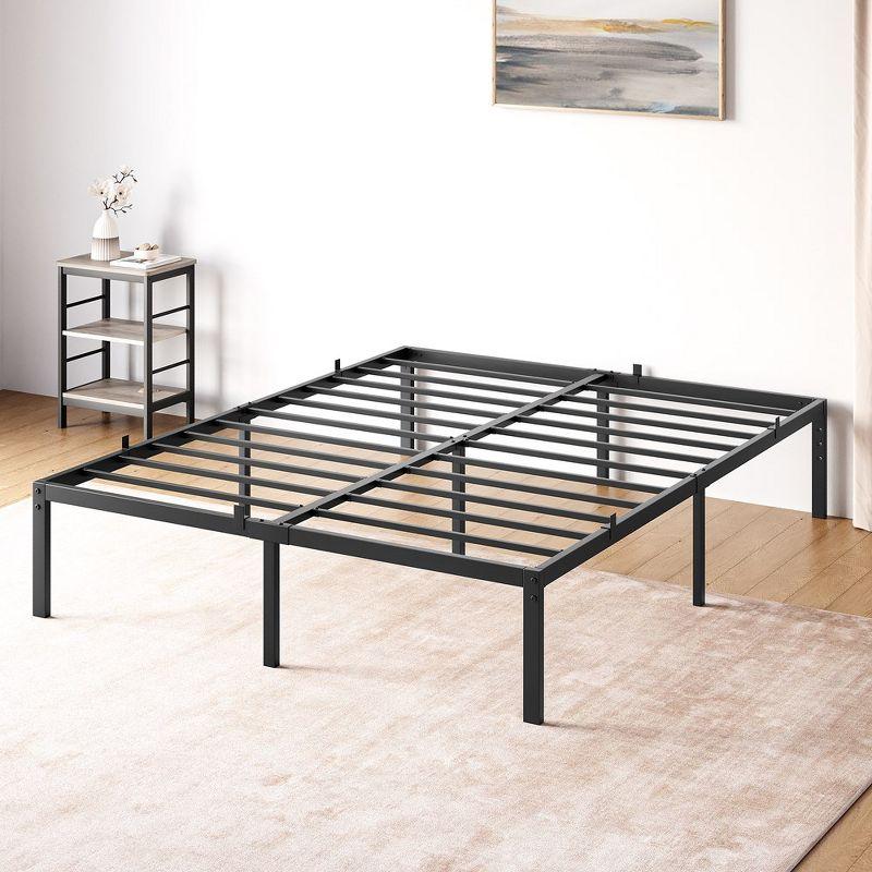 Black Metal Queen Bed Frame with Storage and Slats