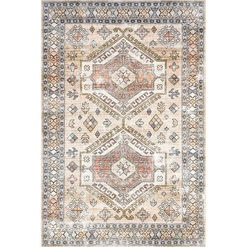 Nuloom Mae Medallion 2x3 Machine Washable Accent Indoor Area Rug for Living Room Bedroom Dining Room Entryway Kitchen, Peach/Ivory