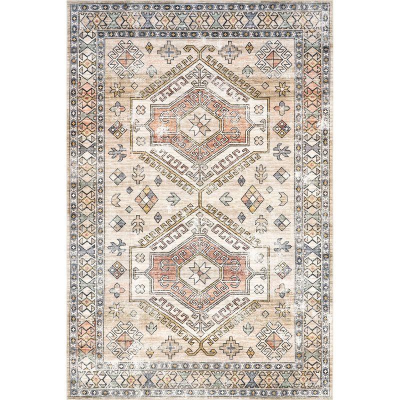 Nuloom Mae Medallion 8x10 Machine Washable Indoor Area Rug for Living Room Bedroom Dining Room Kitchen, Peach/Ivory