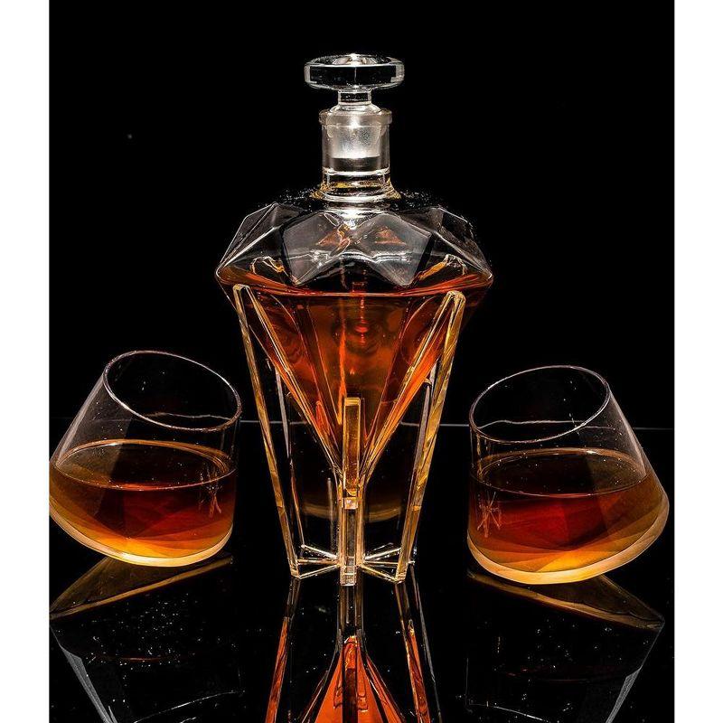 The Wine Savant Clear Diamond Decanter for Wine & Whiskey Set Includes 2 Clear Whiskey Diamond Glasses, Stylish & Beautiful Home Decor - 750 ml