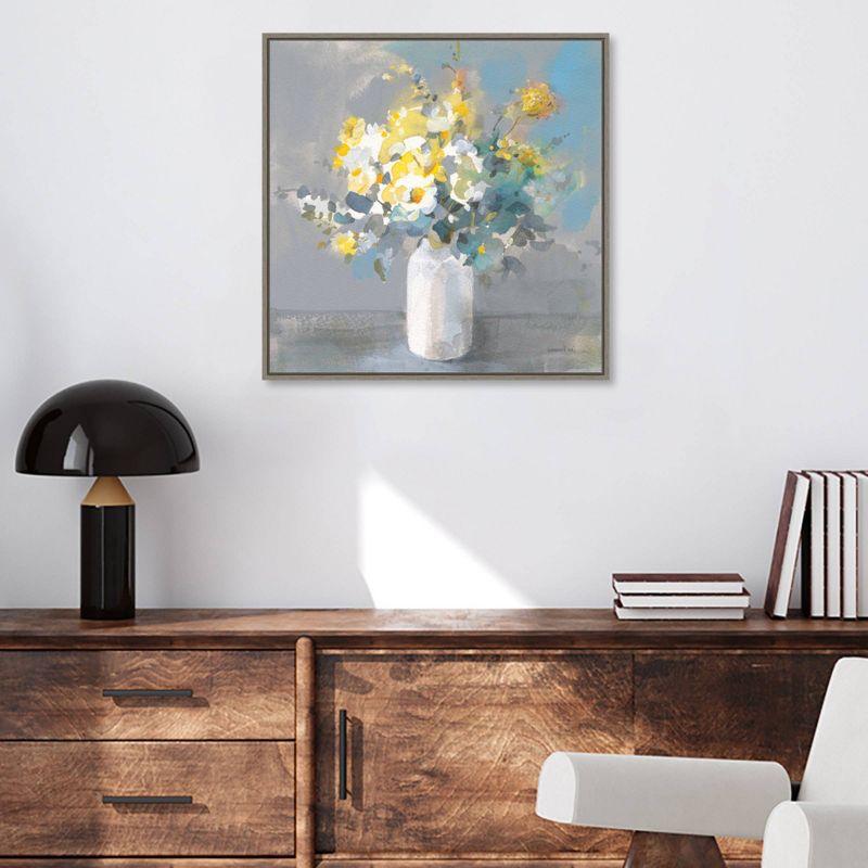 22" x 22" Touch of Spring I White Vase by Danhui Nai: Botanical Lithograph, Amanti Art