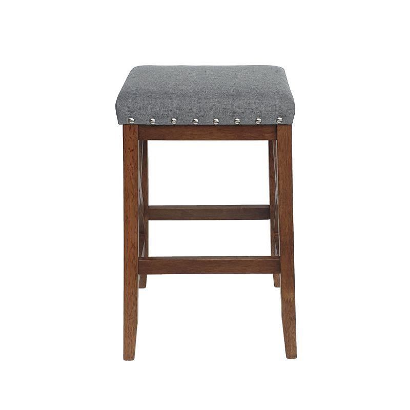 GDFStudio Ropp Farmhouse Fabric Upholstered 29.5 Inch Backless Barstools with Nailhead Trim (Set of 2), Charcoal