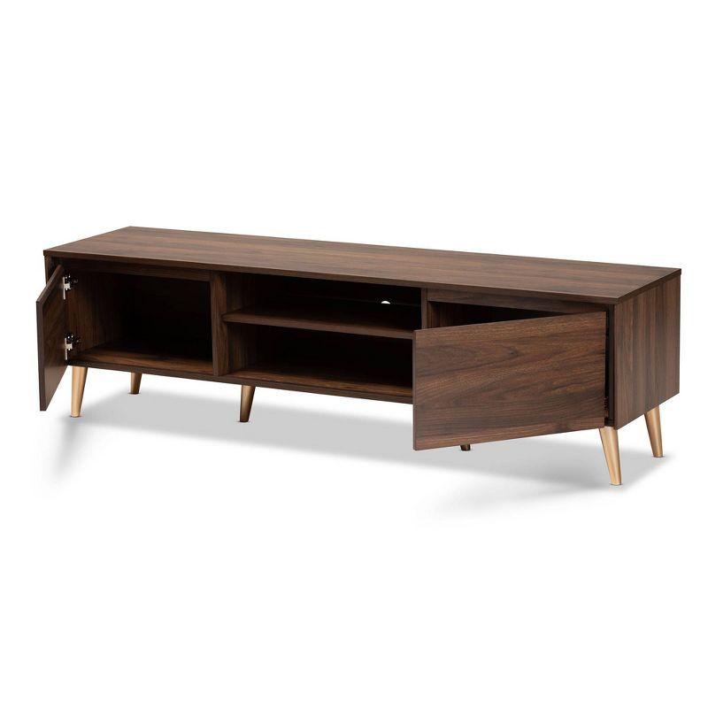 Landen Walnut Brown Wood and Gold Mid-Century TV Stand for 65" TVs