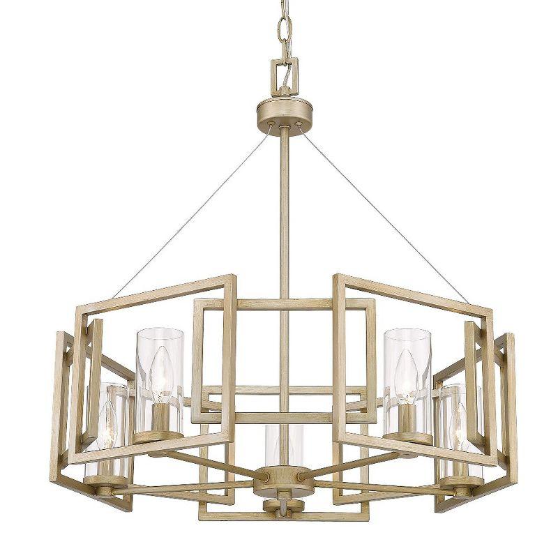 Elegant White Gold 5-Light Chandelier with Clear Glass Cylinders