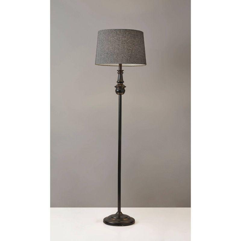 Elegant Charles 60" Black Metal Floor Lamp with Herringbone Shade