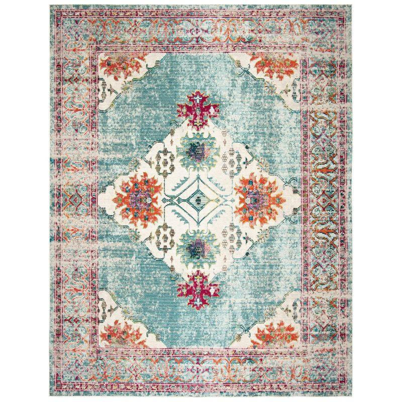 Cream and Turquoise 8' x 10' Oriental Synthetic Area Rug