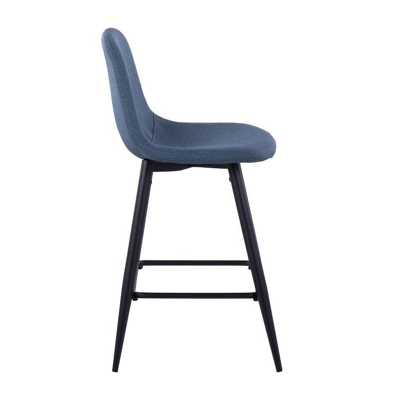 Set of 2 Pebble Counter Height Barstools Black/Blue - LumiSource: Sturdy Steel Frame, Upholstered Seat, Fixed Height