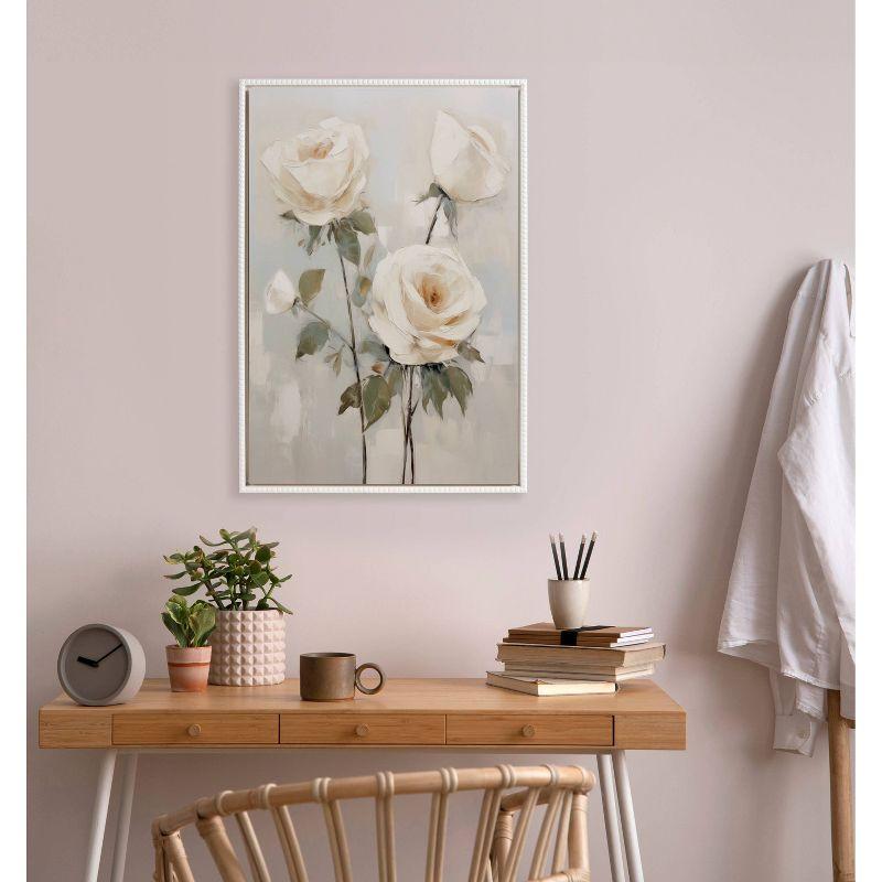 Kate & Laurel All Things Decor 23"x33" Sylvie Beaded Soft White Roses Framed Canvas by The Creative Bunch Studio White