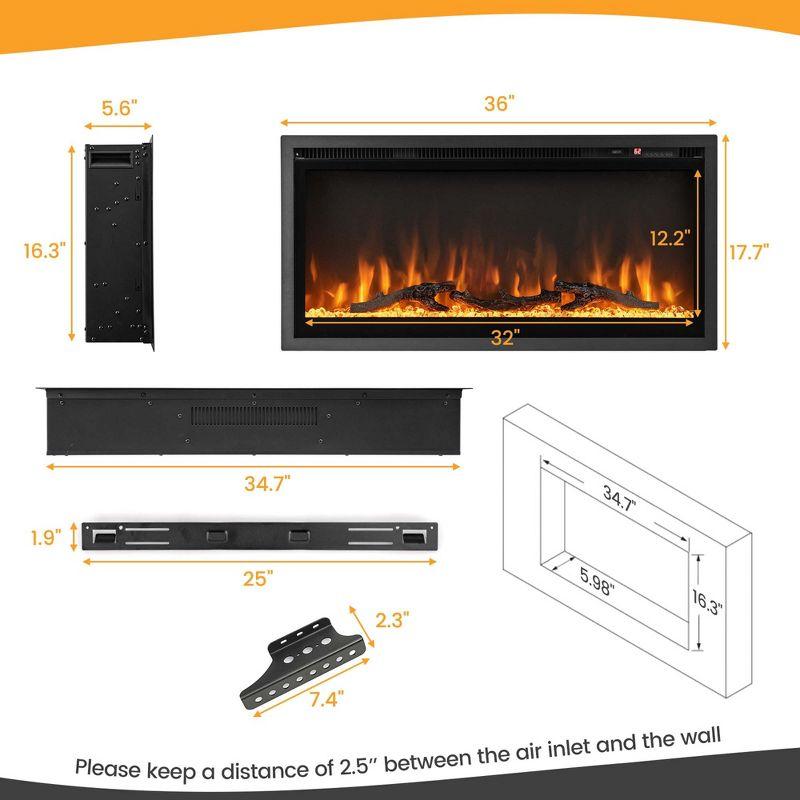 Costway 50'' Electric Fireplace Recessed Wall Mounted Freestanding with Remote Control