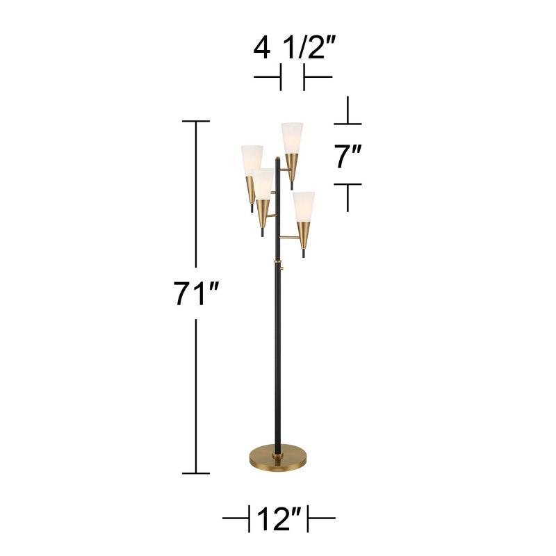 Possini Euro Design Quatro Mid Century Modern Tree Floor Lamp 71" Tall Black Gold Metal 4 Light Frosted Glass Cone Shade for Living Room Bedroom House