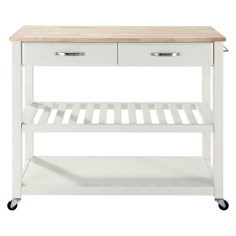 Crosley Natural Wood Top Kitchen Cart/Island with Optional Stool Storage  White : Solid Hardwood, Mobile Storage