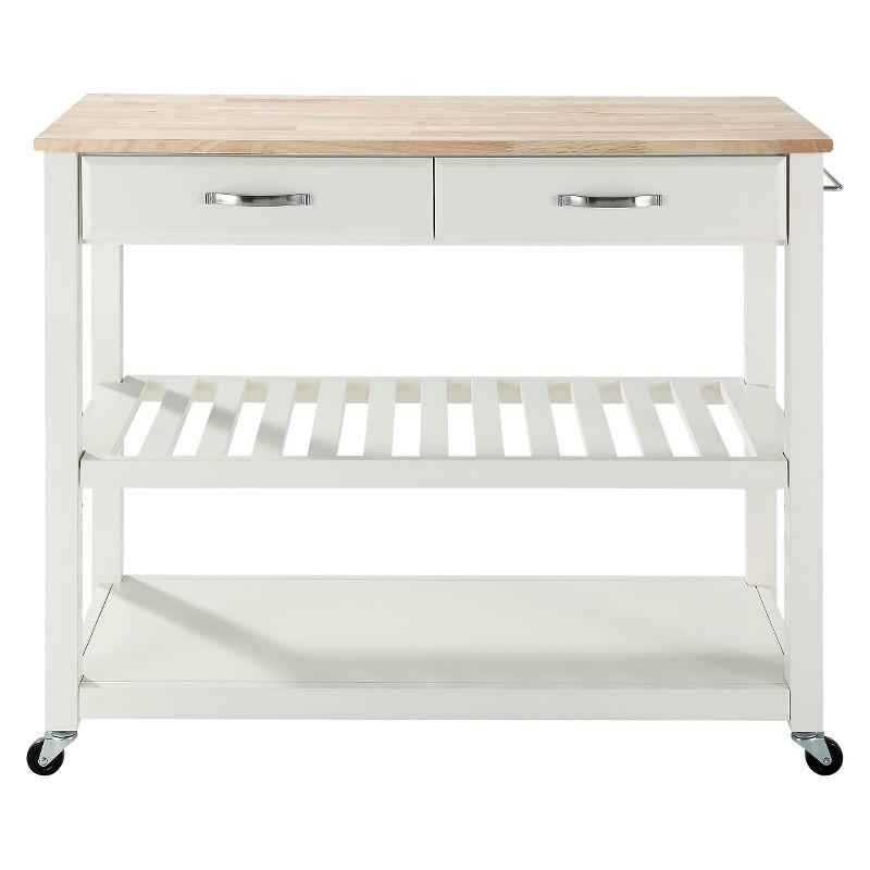 White and Natural Light Wood Kitchen Cart with Wine Rack