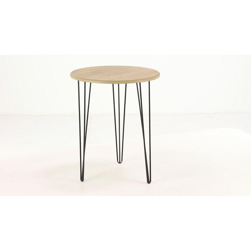 Modern Round Brown Wood and Metal Accent Table