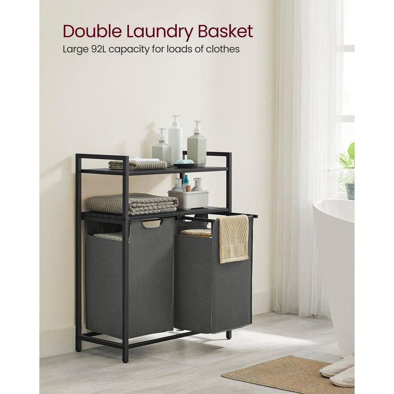 VASAGLE Laundry Hamper, Laundry Basket, Laundry Sorter with 2 Pull-Out and Removable Bags Black and Gray
