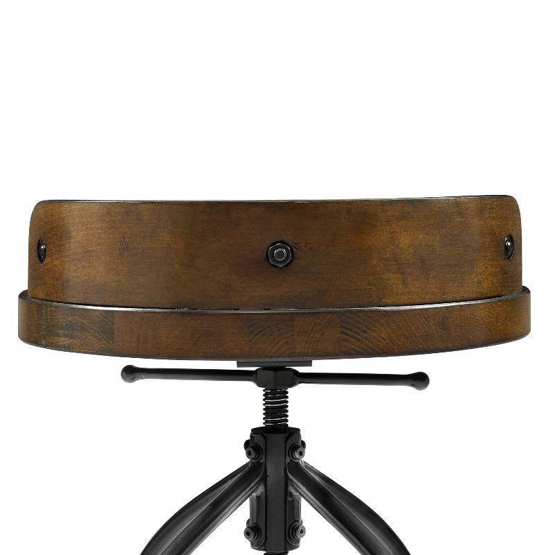 Edison Adjustable Height Stool Brown - Crosley: Industrial, Contoured Wood Seat, Steel Base, 26"-30.25" H