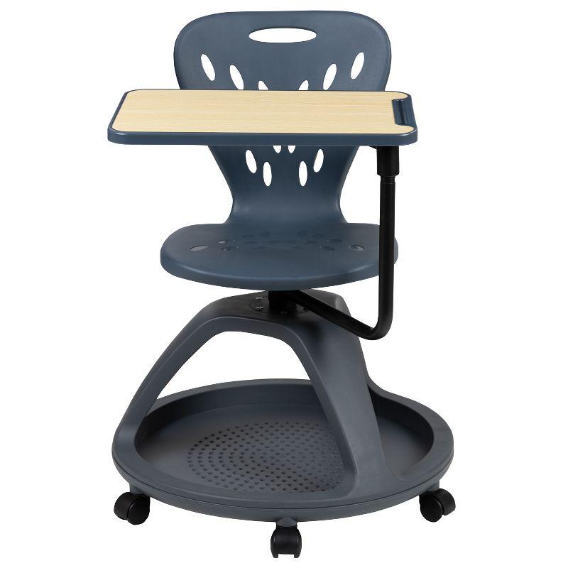 Versatile Gray Mobile Desk Chair with Tablet Arm and Storage