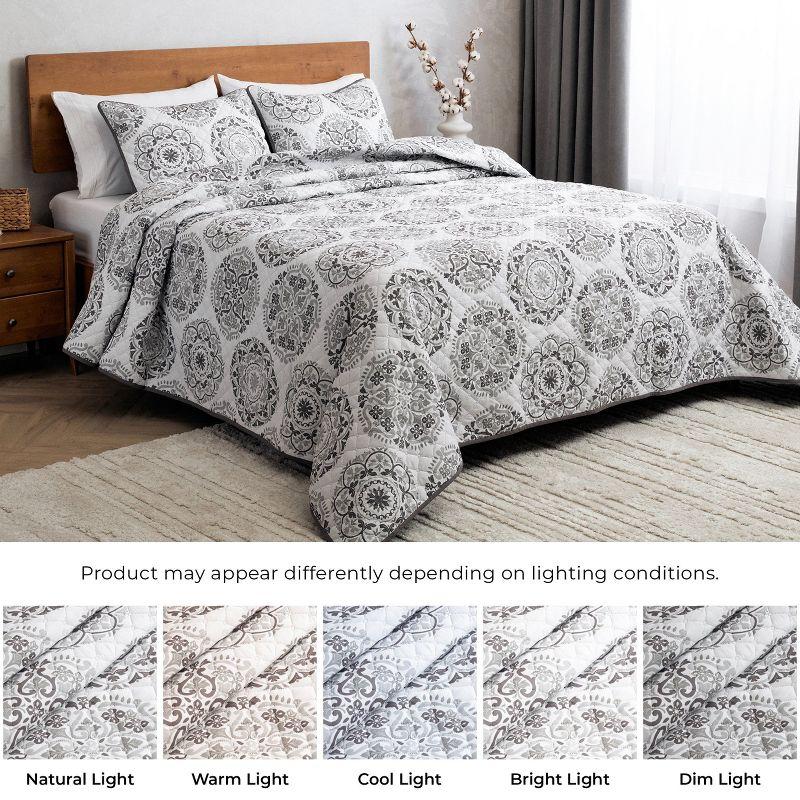 Mellanni Ultrasonic Quilted Coverlet Set, Twin, Rosette Gray, 2 Piece