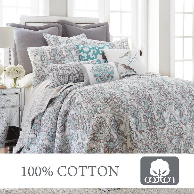 Elegant Gray Cotton Full/Queen Reversible Quilt & Sham Set