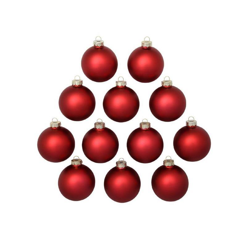 Set of 12 Red Matte Glass Christmas Ornaments