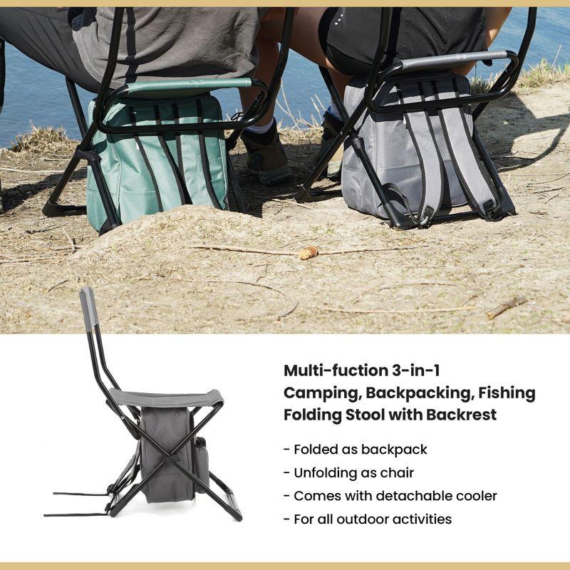 Arrowhead Outdoor Multi-Function 3-in-1 Compact Camp Chair: Backpack, Stool & Insulated Cooler, w/Bottle Holder & Storage Bag, Hiking (Granite Grey)